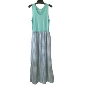 C Label Medium Sleeveless Maxi Dress Blue Yellow White Chevron Pattern Bottom